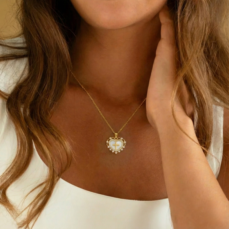 Heart Cross Necklace — worn