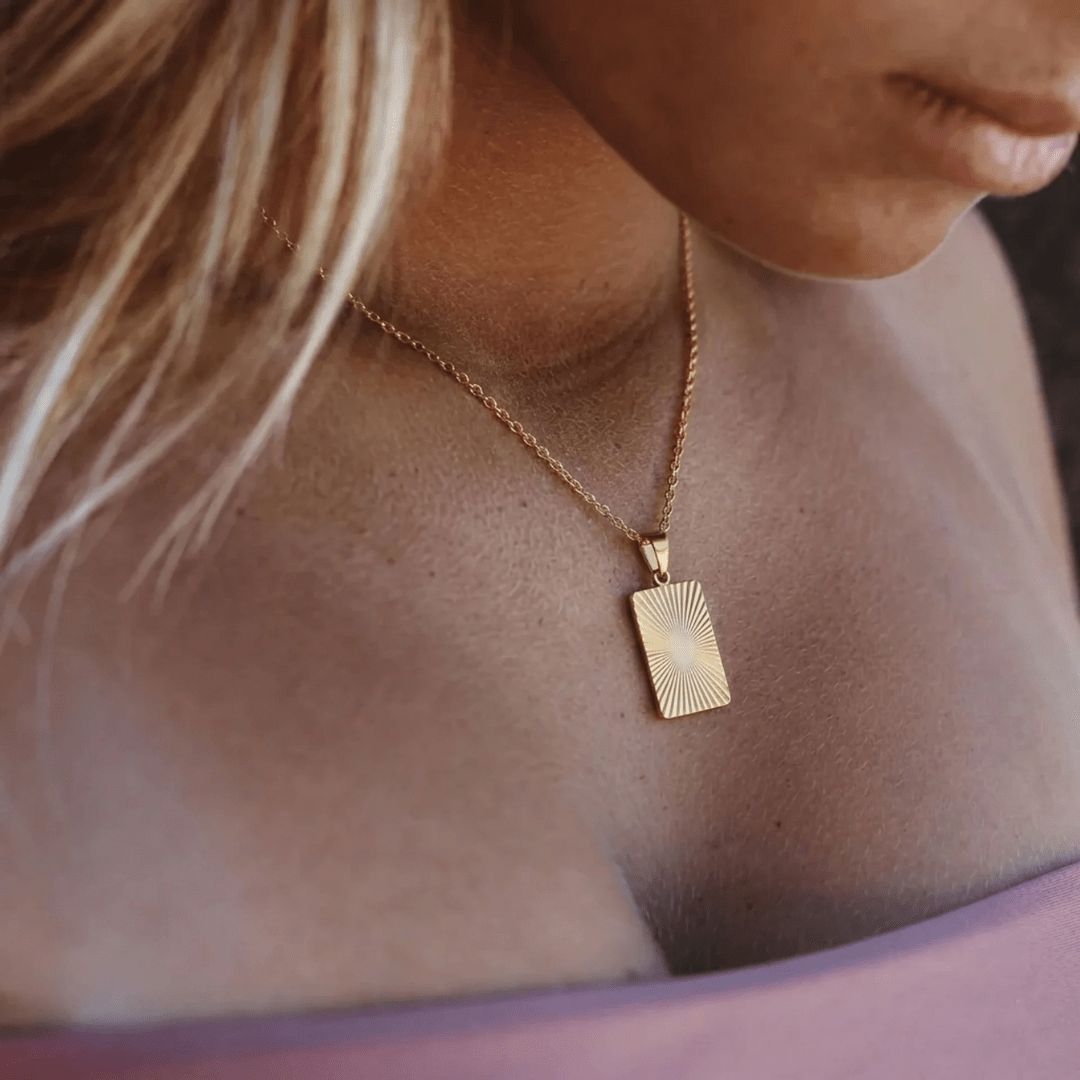 Sunray Tag Necklace — worn