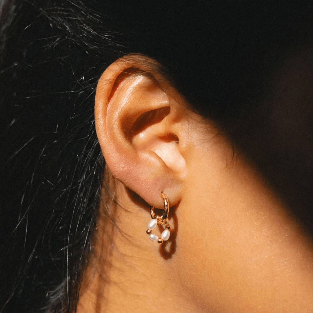 Pearl Charm Hoops — worn