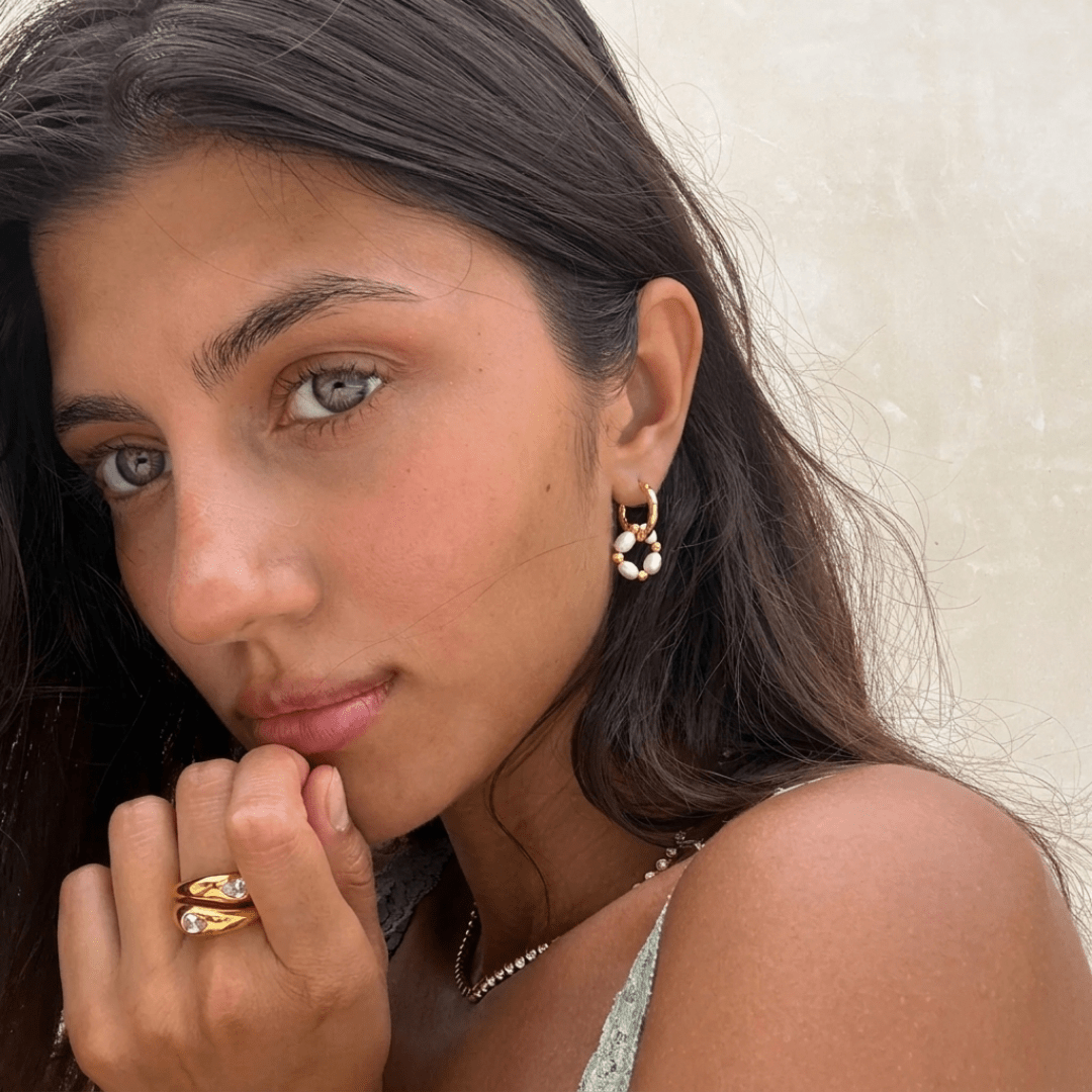 Pearl Charm Hoops — worn
