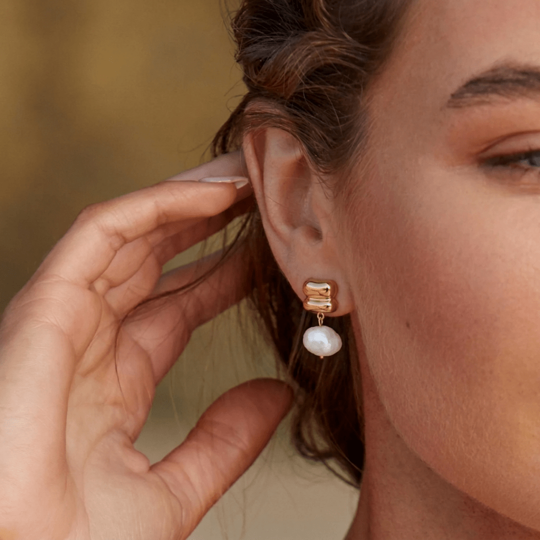 Pearl Drop Studs — worn