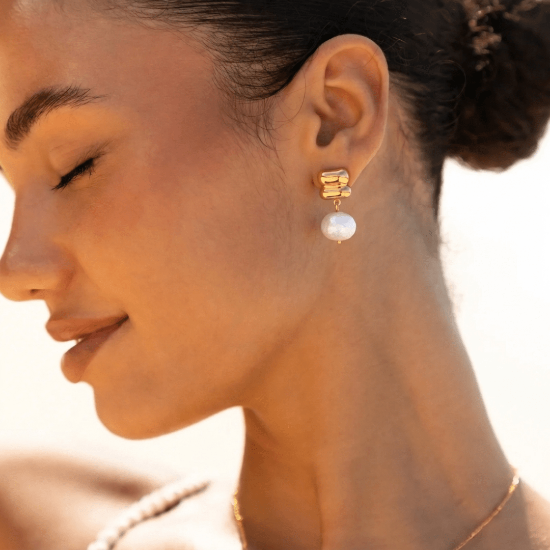 Pearl Drop Studs — worn