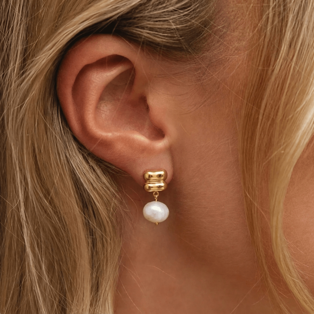 Pearl Drop Studs — worn