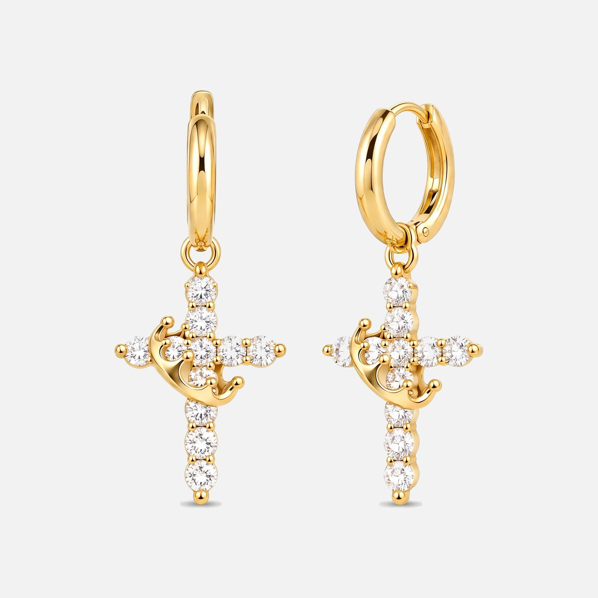 Crown Cross Earrings — studio shot