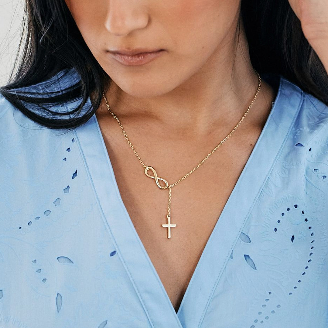 Infinity Cross Necklace — worn