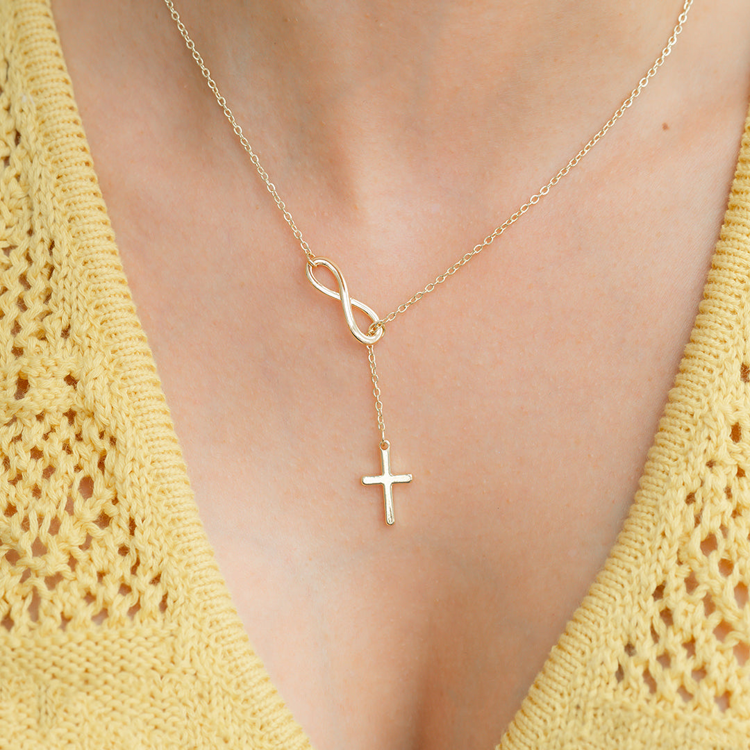 Infinity Cross Necklace — worn