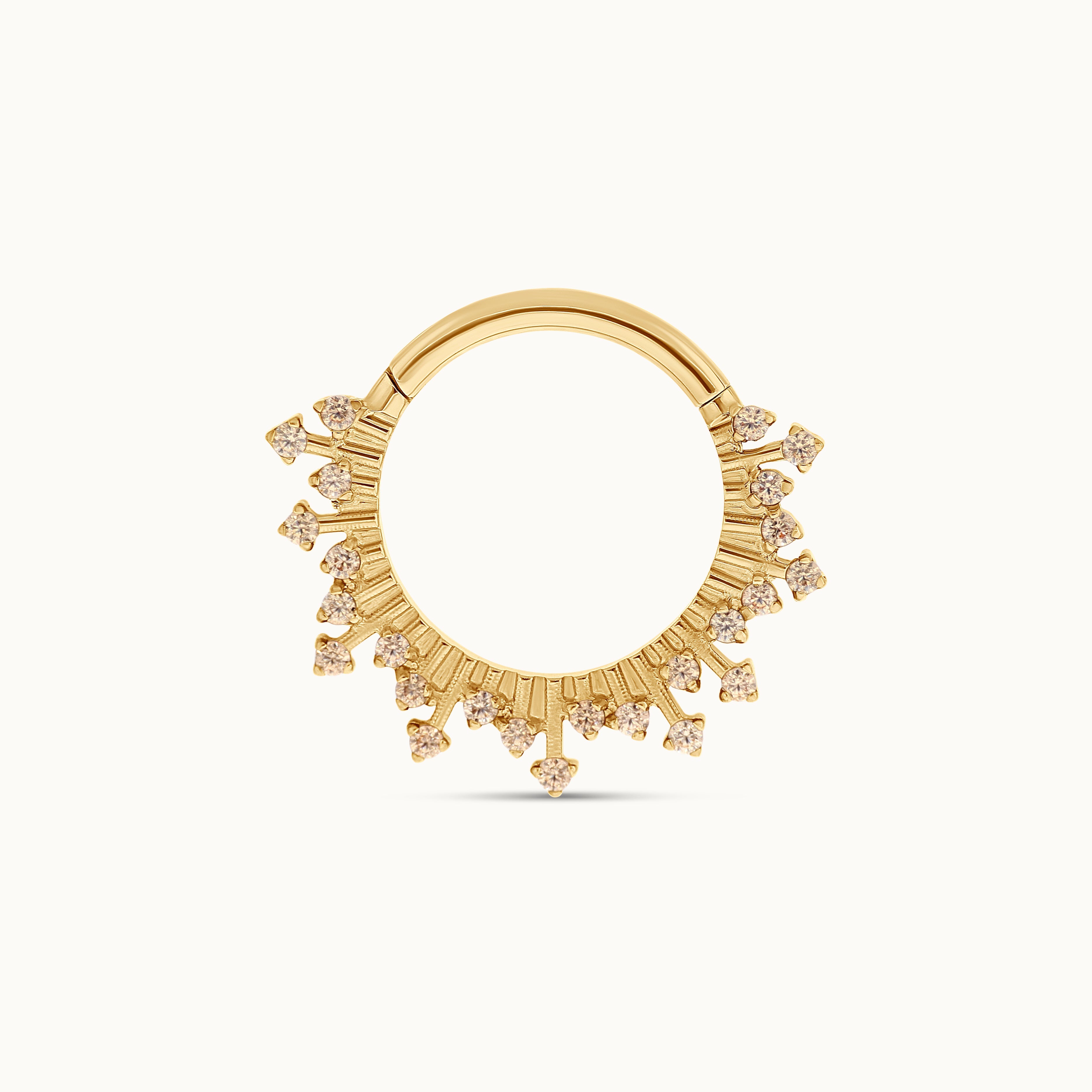 Sunburst Crown Hoops — studio shot on light grey