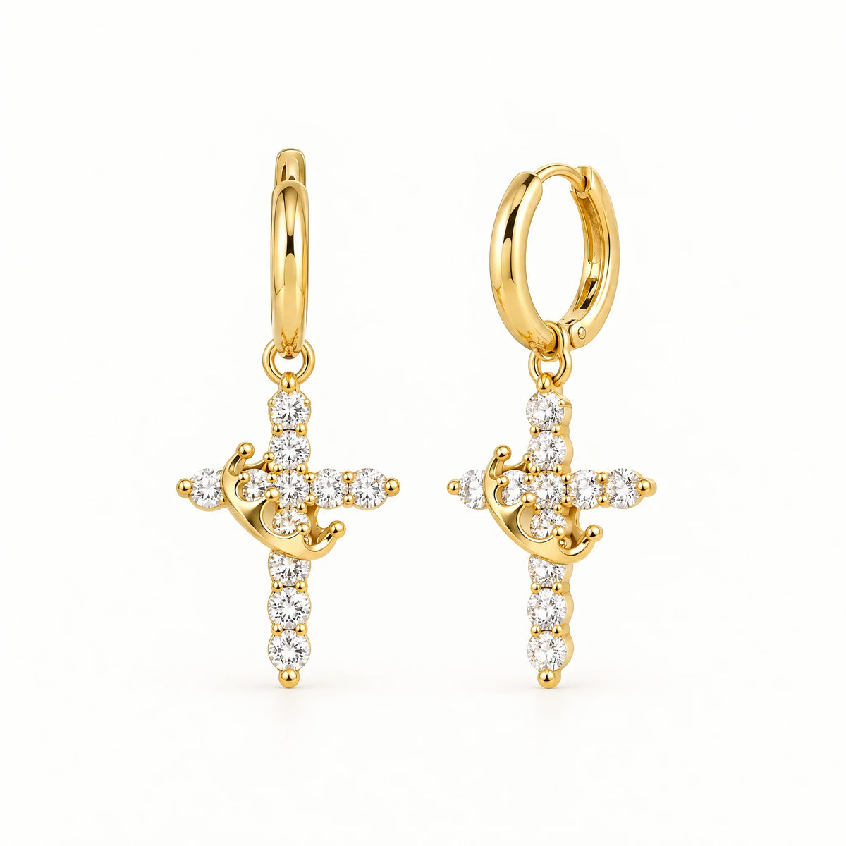 Crown Cross Earrings — detail