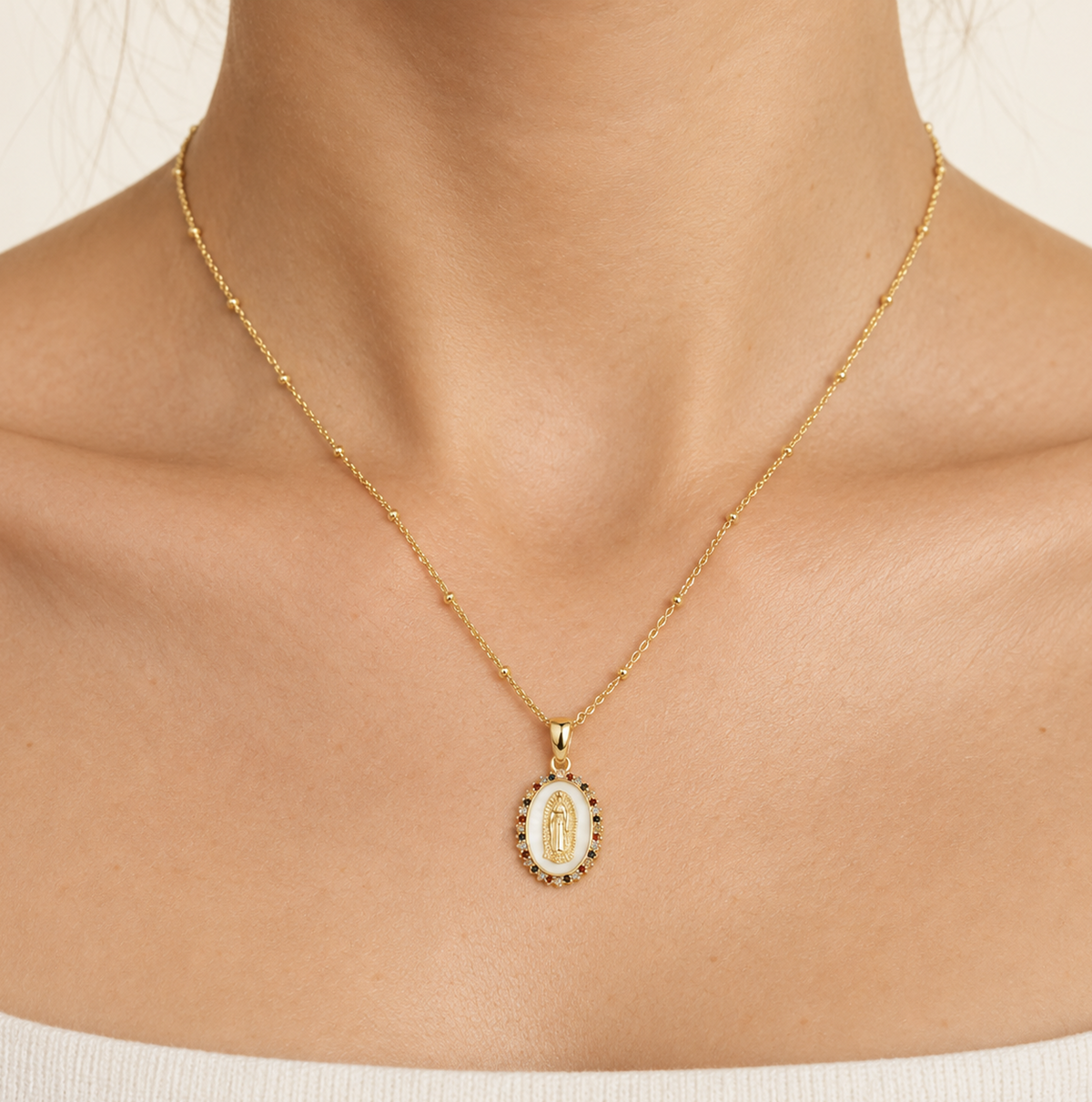 Guadalupe Mother of Pearl Necklace — worn