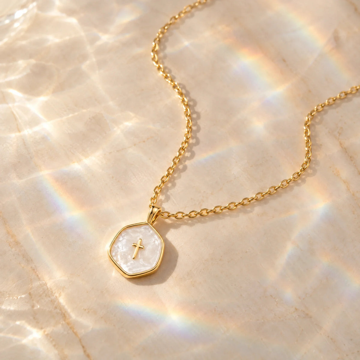 Medallion Cross Necklace — worn