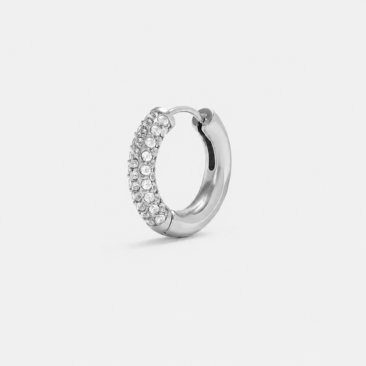 Silver pavé cubic zirconia huggie hoop earring