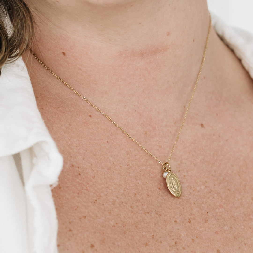 Dainty Miraculous Medal Necklace — worn