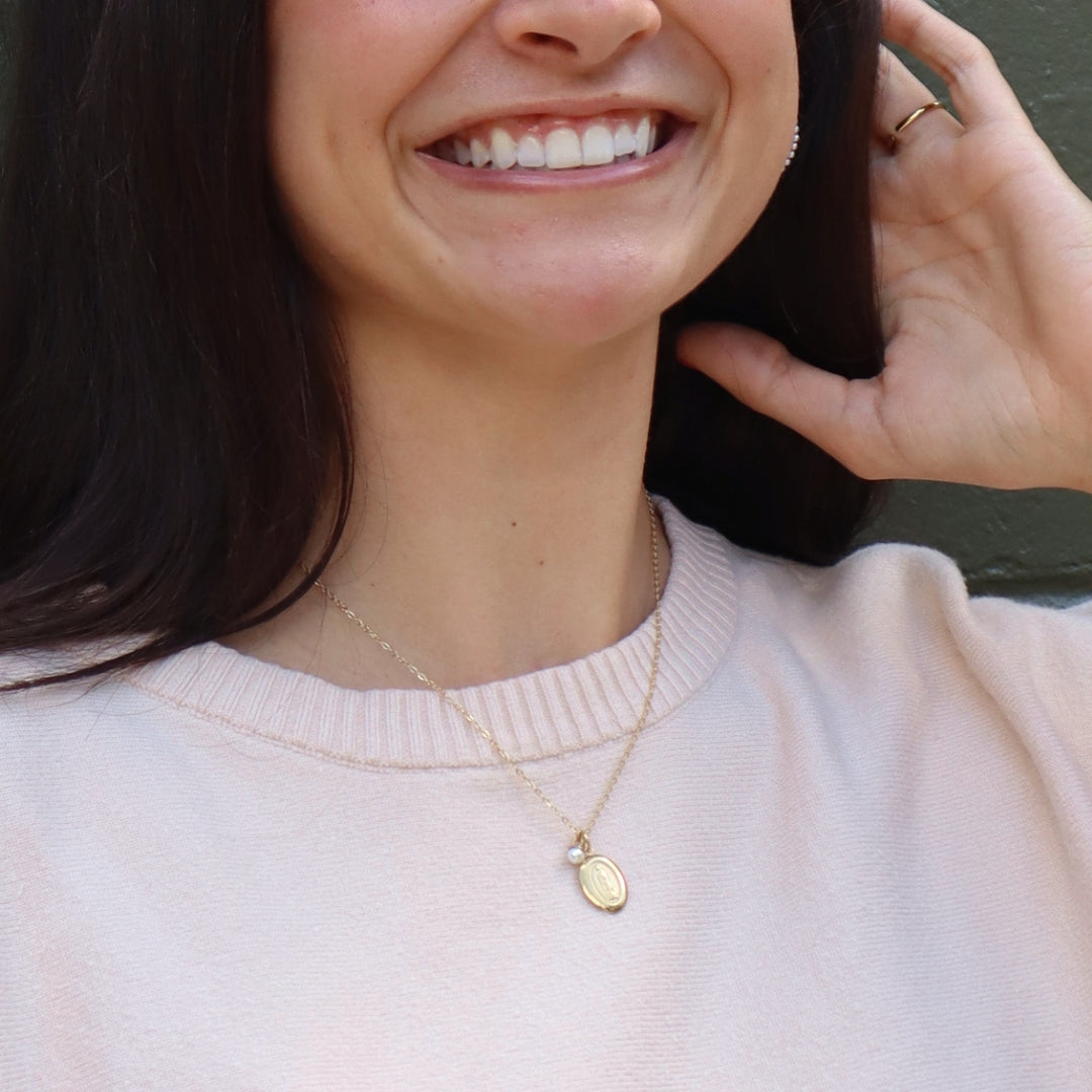 Dainty Miraculous Medal Necklace — worn