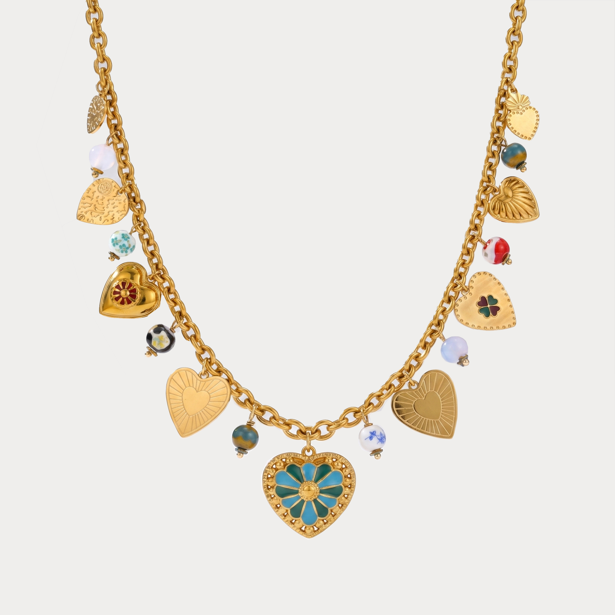 Love Charms Necklace — studio shot on light grey