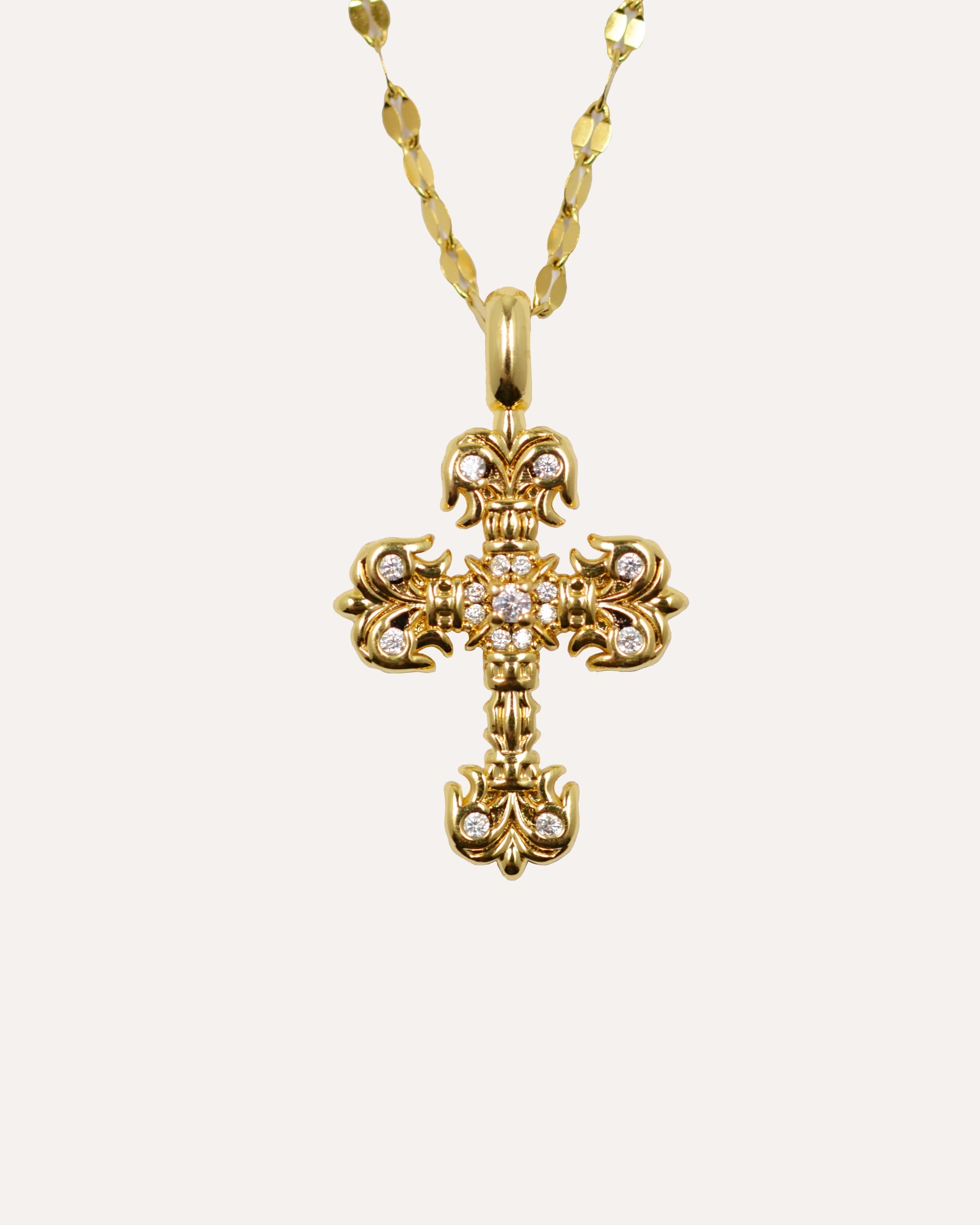 Gothic Cross Necklace — studio shot on light grey