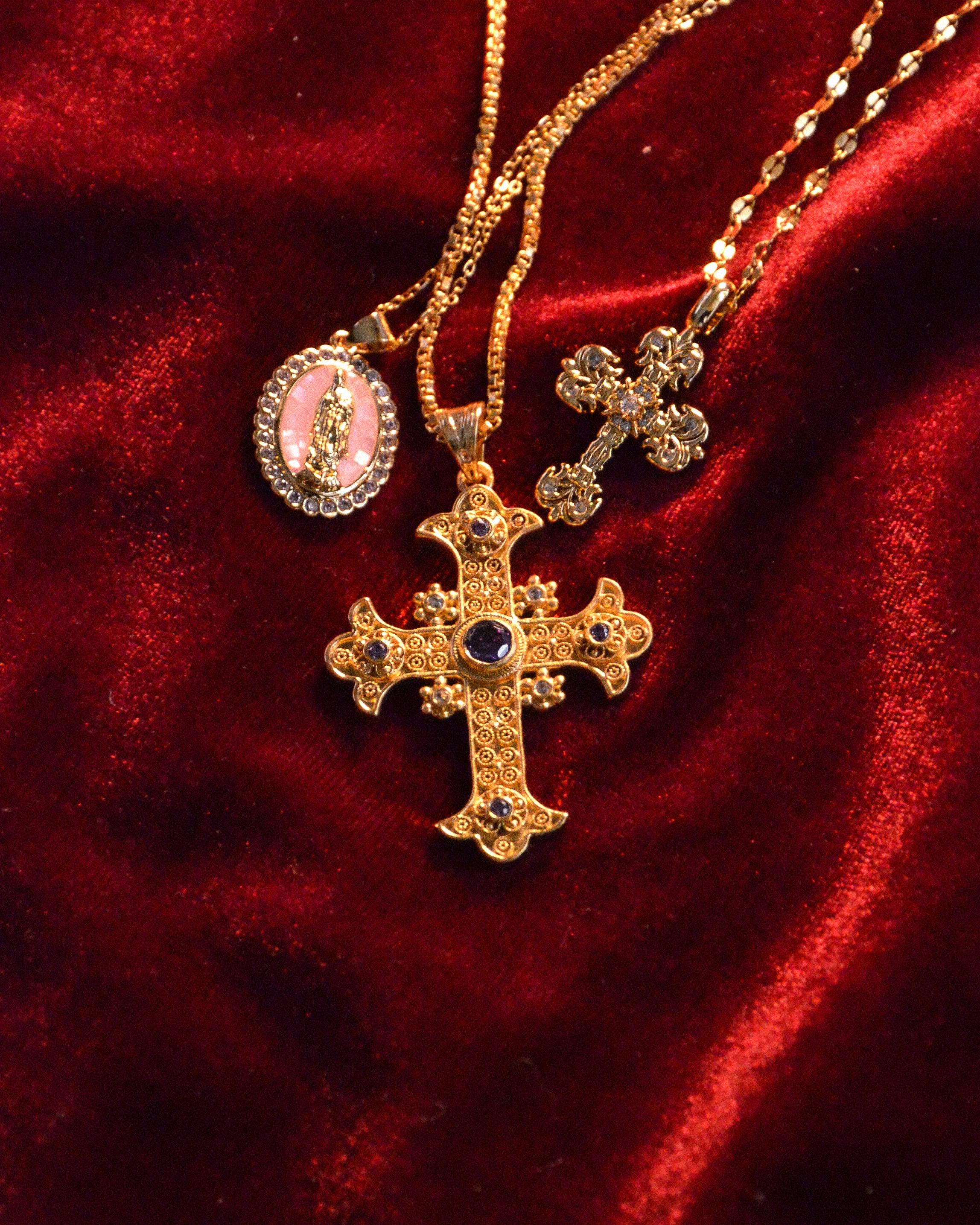 Gothic Cross Necklace — worn