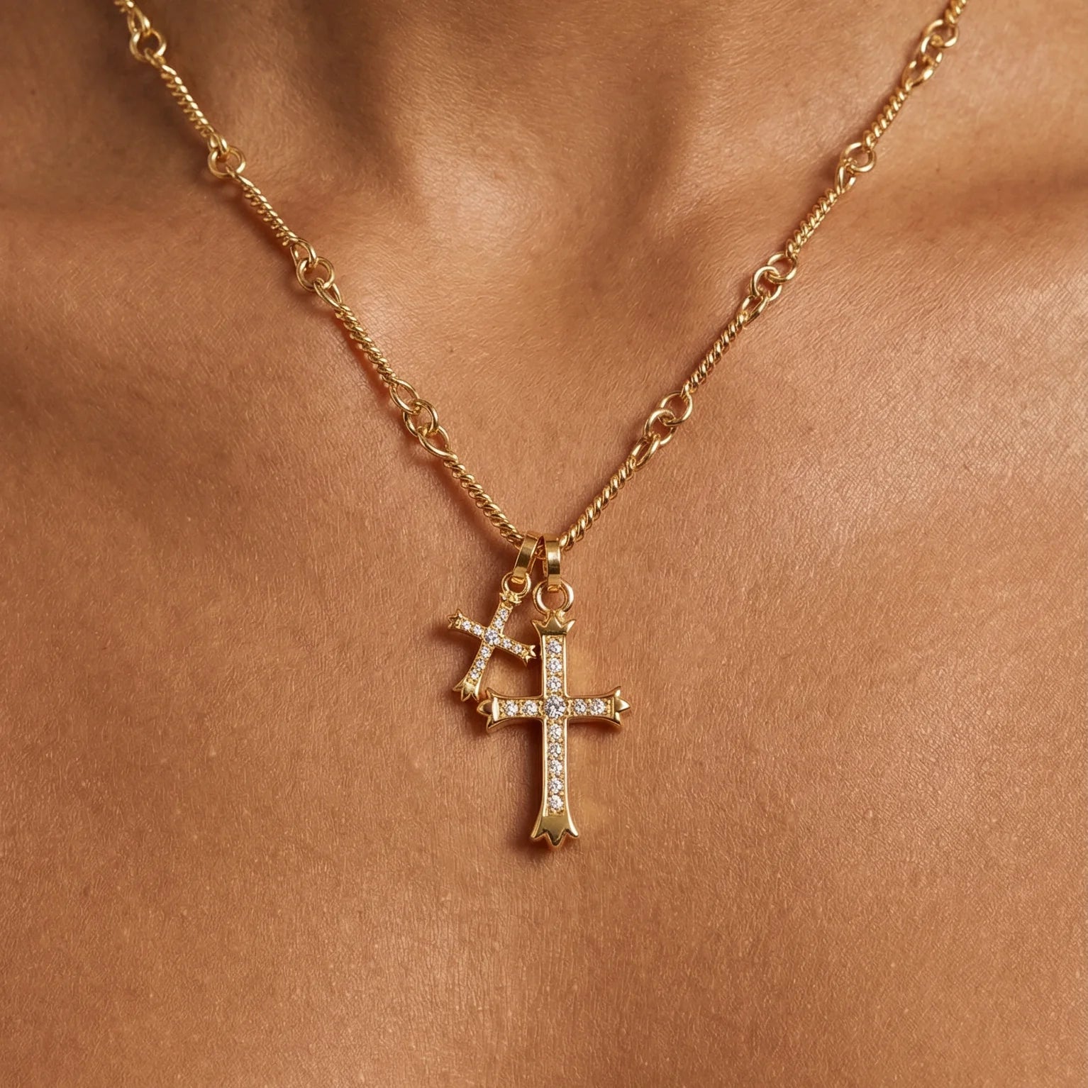 Double Cross Necklace — worn