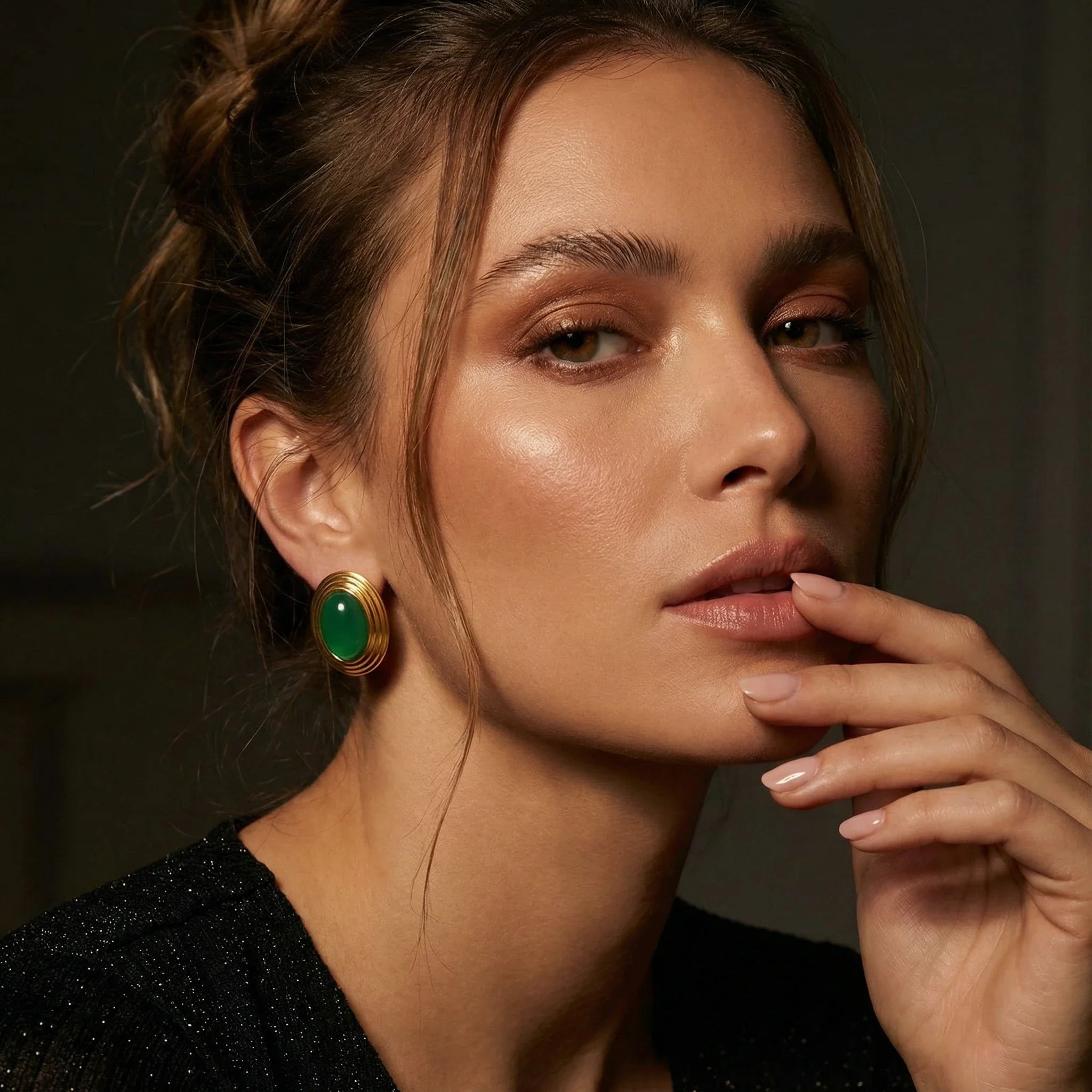 Old Money Earrings in Green — worn