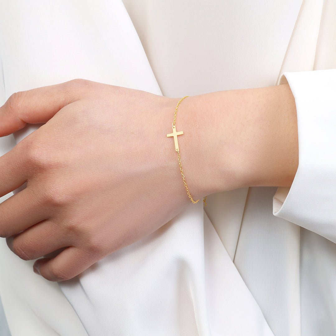 Sideways Cross Chain Bracelet — worn
