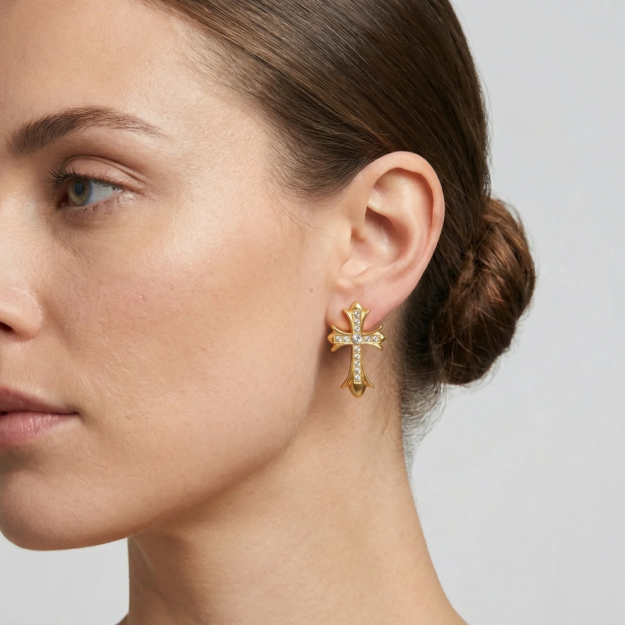 Gothic Cross Earrings — worn