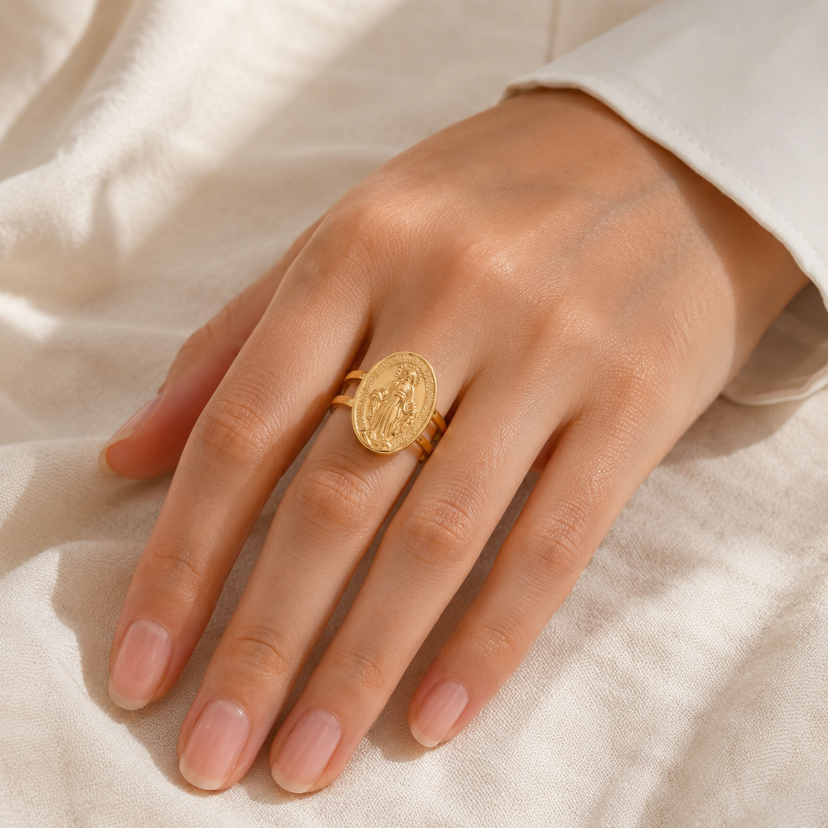 Miraculous Medal Ring — worn