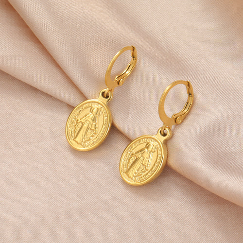 Blessed Medal Drop Earrings — detail