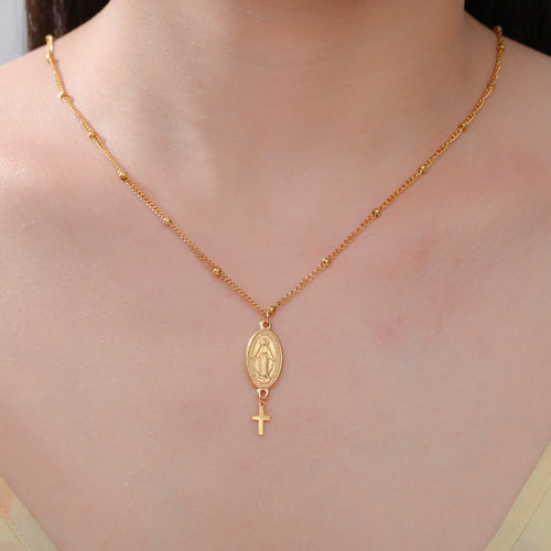 Blessed Medal Cross Necklace — worn