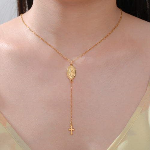 Blessed Medal Cross Necklace — worn