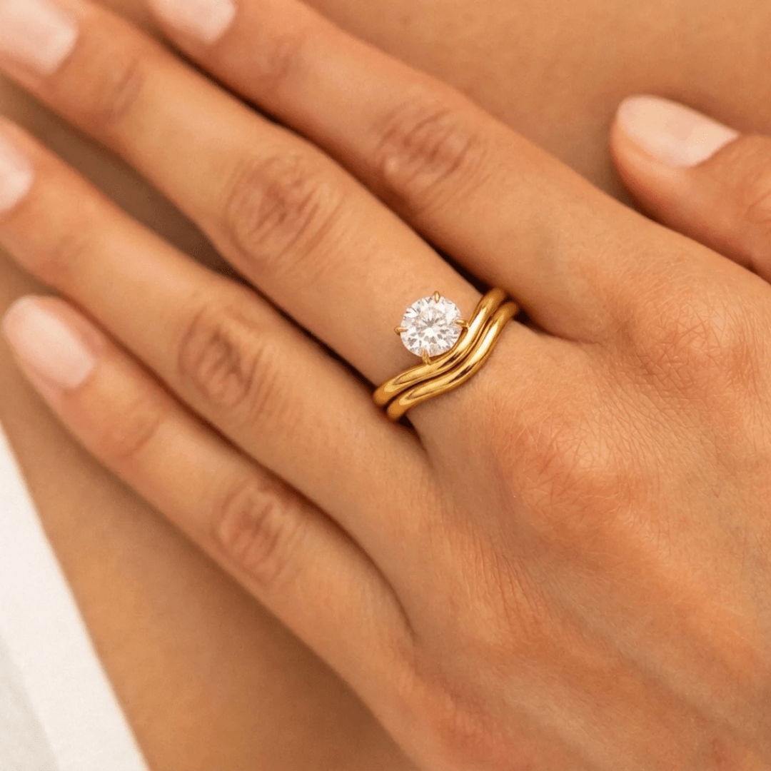 Wave Solitaire Ring — worn