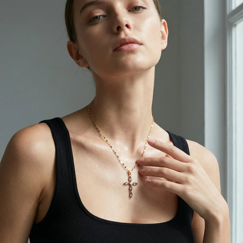 Agathe Necklace in White — worn