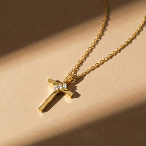 Woven Cross Necklace — worn