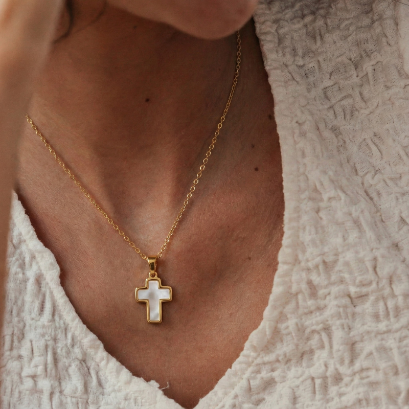 Shell Cross Necklace — worn