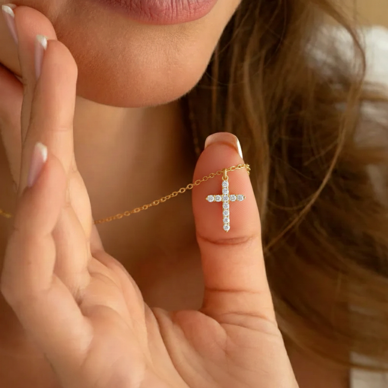 Crystal Cross Necklace — worn