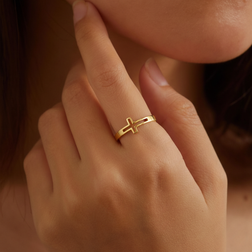 Cutout Cross Ring — worn