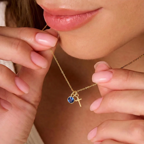 Birthstone Charm Cross Necklace — detail