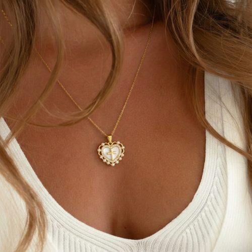 Heart Cross Necklace — worn