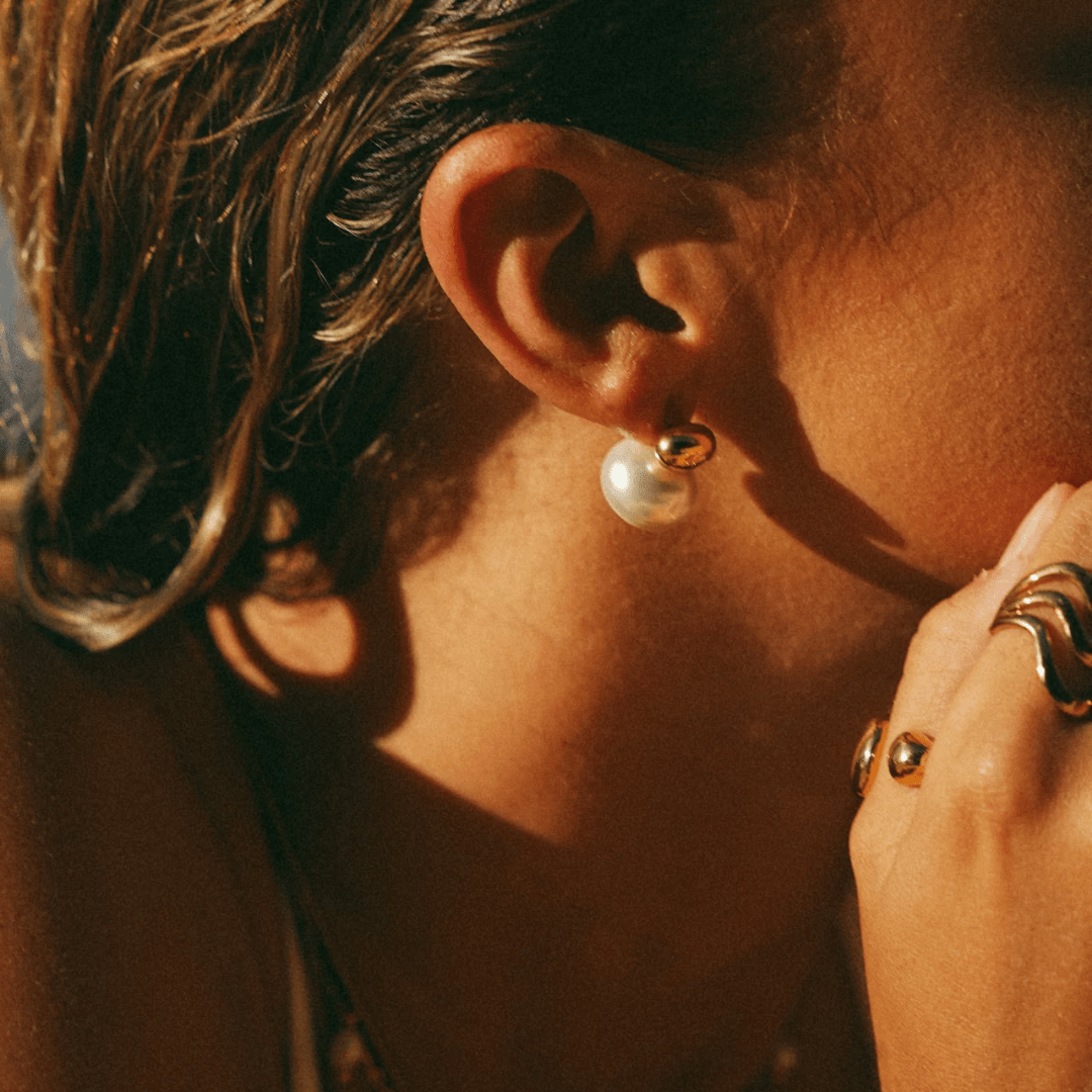 Pearl Dome Studs — worn
