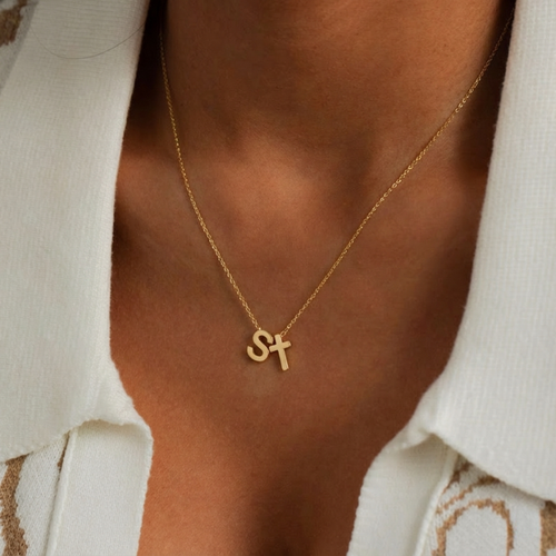 Initial Cross Necklace — detail