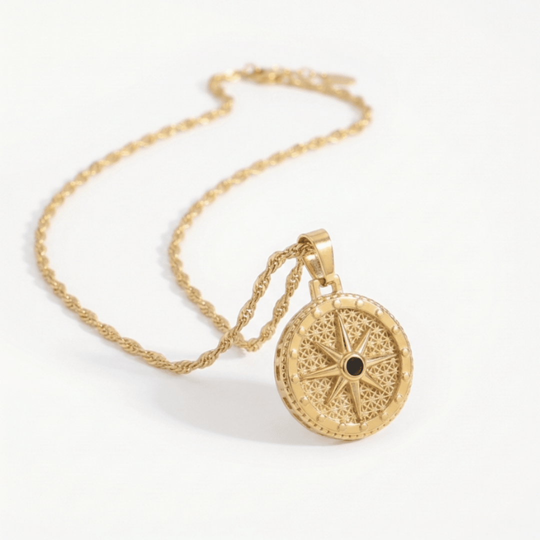 Compass Medal Necklace — detail