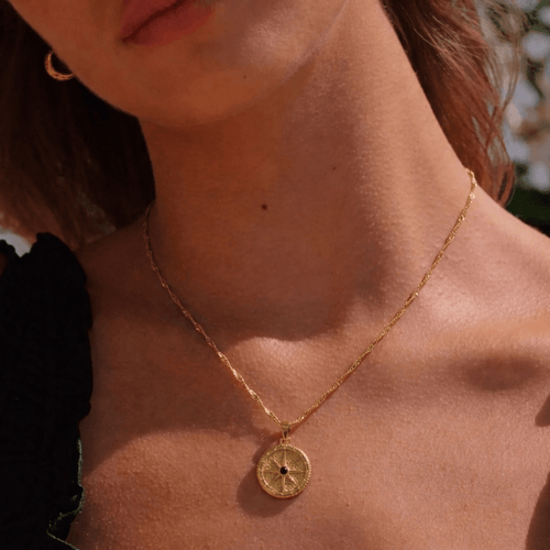 Compass Medal Necklace — worn