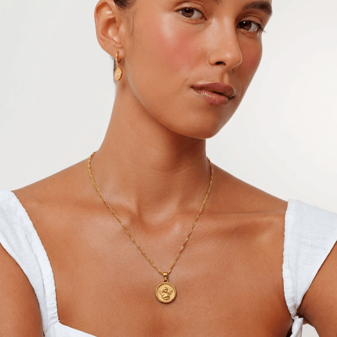 Cherub Medal Necklace — worn