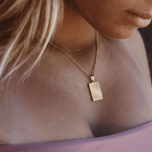 Sunray Tag Necklace — worn