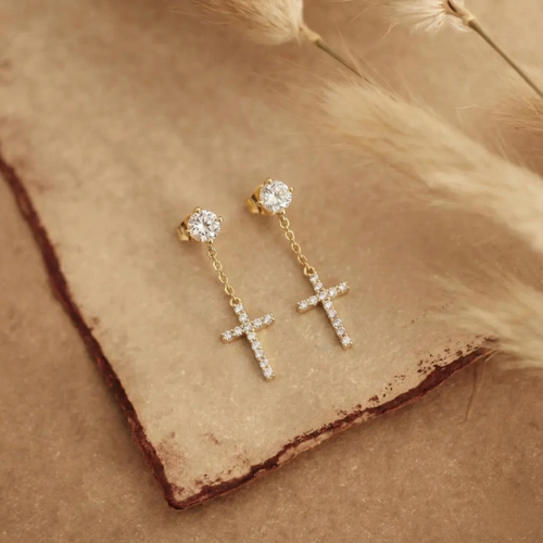 Dangle Cross Earrings — worn