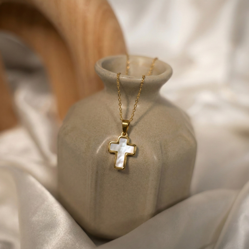Shell Cross Necklace — worn