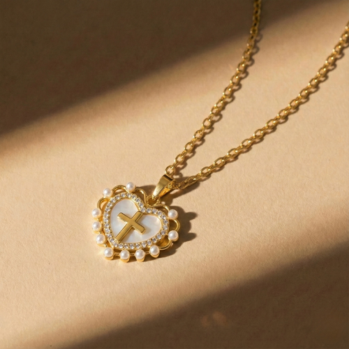 Heart Cross Necklace — worn