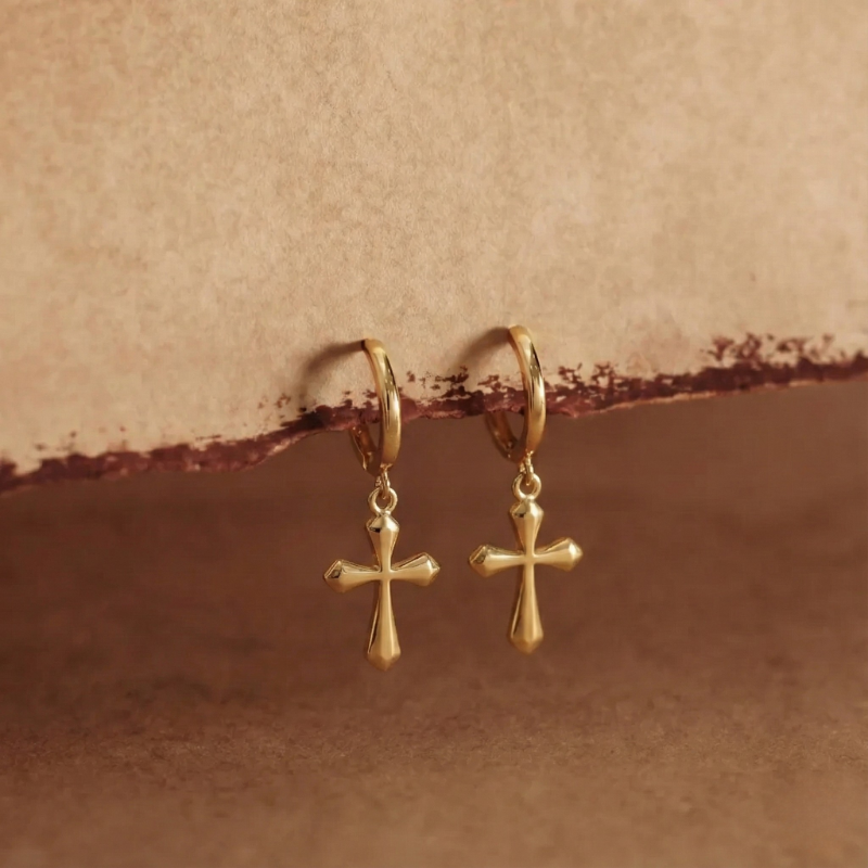 Cross Charm Huggies — worn