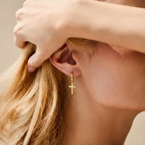 Classic Cross Hoops — worn