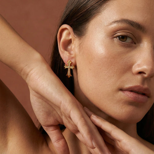 Gothic Cross Earrings — worn
