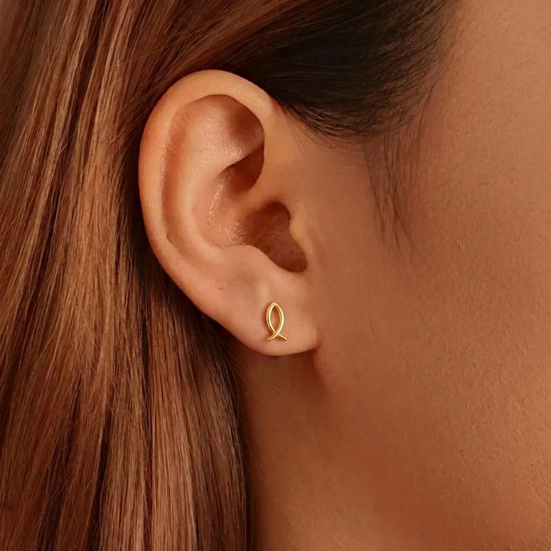 Ichthys Fish Studs — worn
