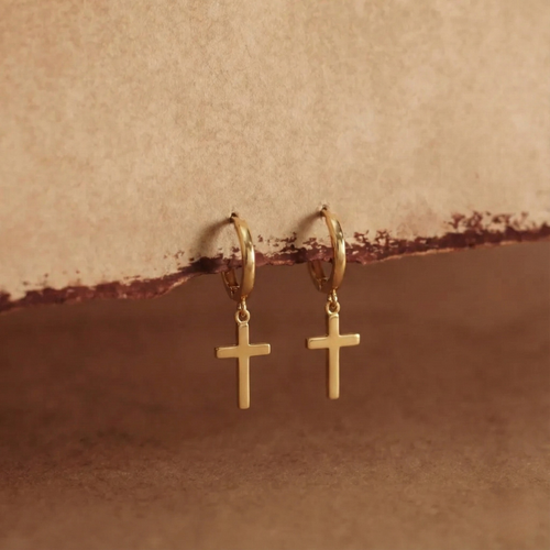 Classic Cross Hoops — worn